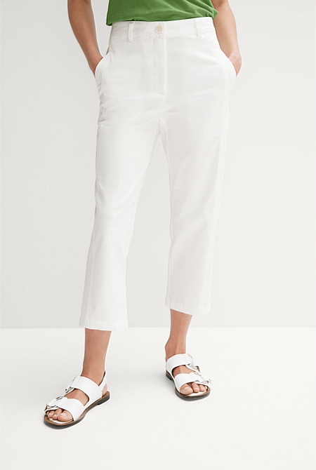 White Stretch Cotton Capri Pant - WOMEN Pants