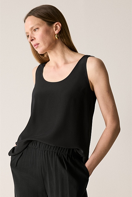 Black Classic Silk Tank - WOMEN Shirts