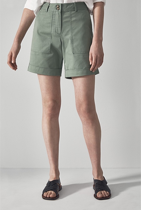 Washed Sage Stretch Cotton Short - WOMEN Shorts