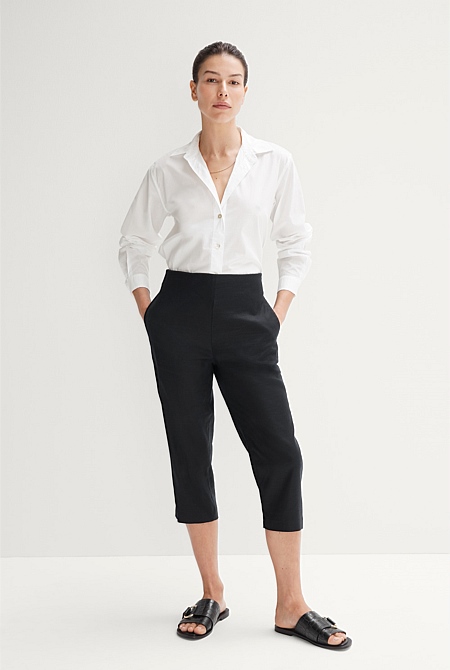 Black Stretch Linen Capri Pant - WOMEN Pants
