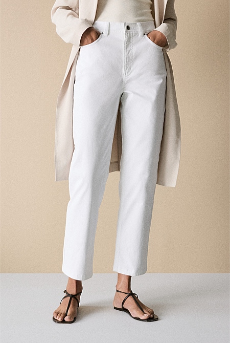 White Sateen Straight Leg Jean - WOMEN Pants